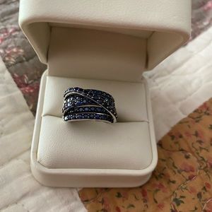 Sterling Silver Genuine Sapphire Bypass Ring 7